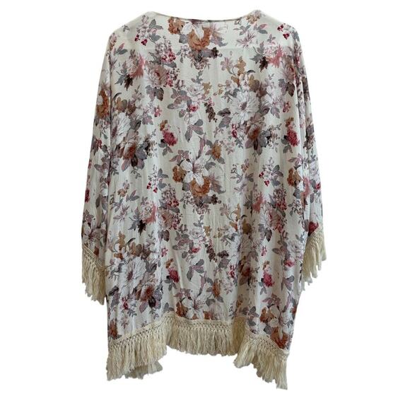 Umgee Women M/L Floral Fringe Open Front Kimono Boho Lagenlook - Picture 8 of 8